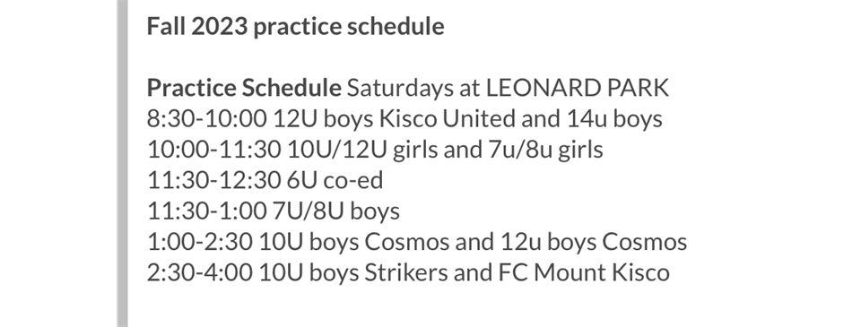 Fall Schedule 2023